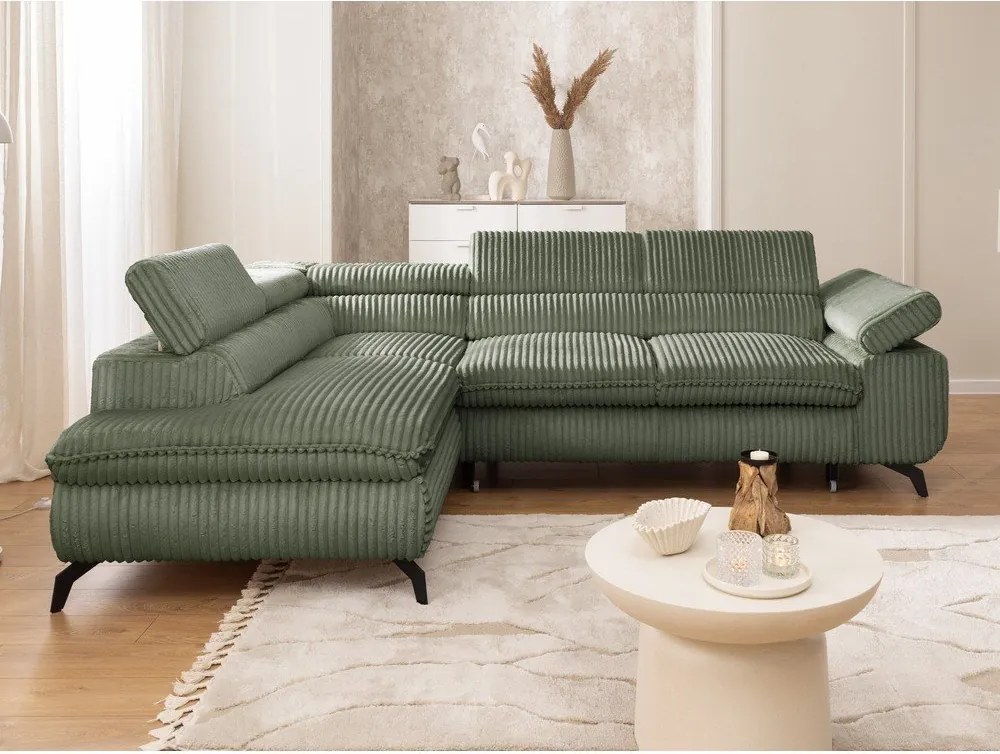 Зелен ъглов диван от рипсено кадифе (ляв ъгъл L форма) Marbeya – Ropez