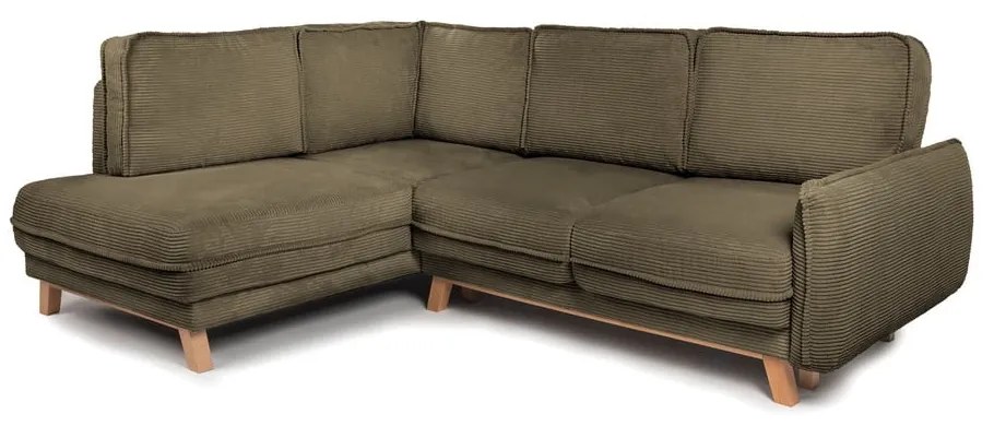 Зелен сгъваем ъглов диван от рипсено кадифе (ляв ъгъл) Tori – Bonami Selection