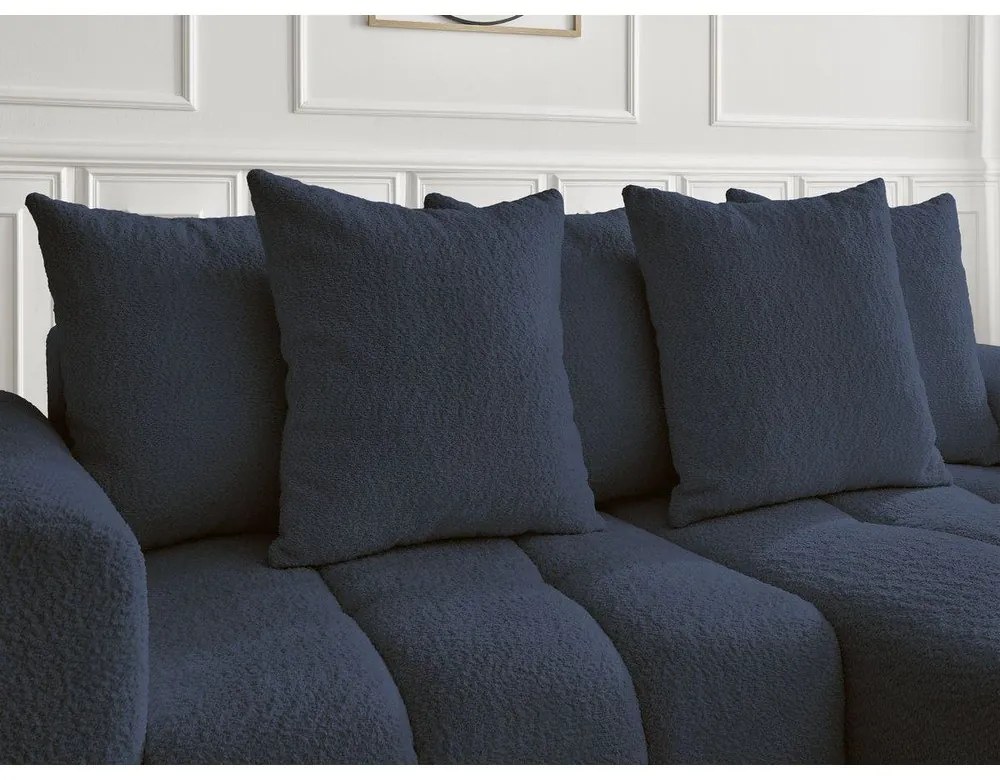 Син сгъваем/с място за съхранение ъглов диван от прежда с примки от букле (десен ъгъл) Roxelane – Bobochic Paris