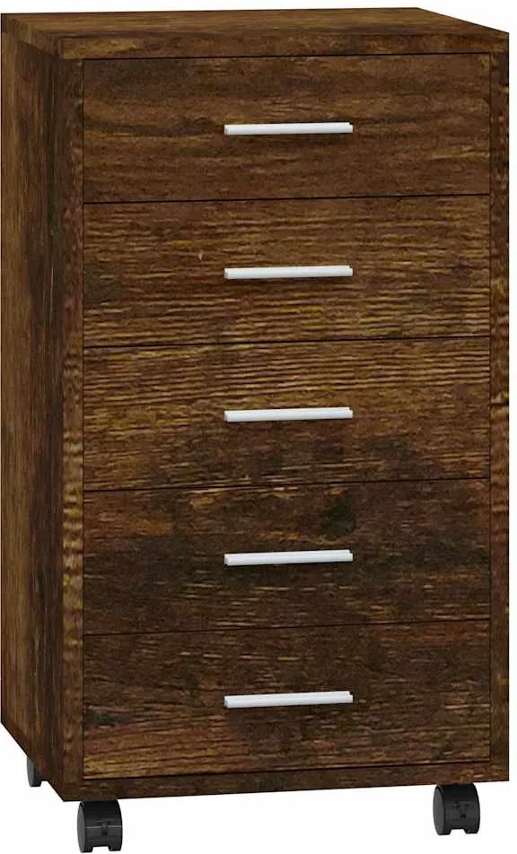 342674 vidaXL Шкаф с чекмеджета с колелца инженерно дърво опушен дъб