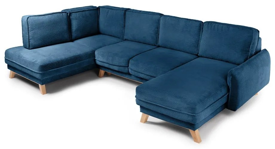 Син сгъваем ъглов диван от рипсено кадифе (ляв ъгъл/"U" форма) Tori – Bonami Selection