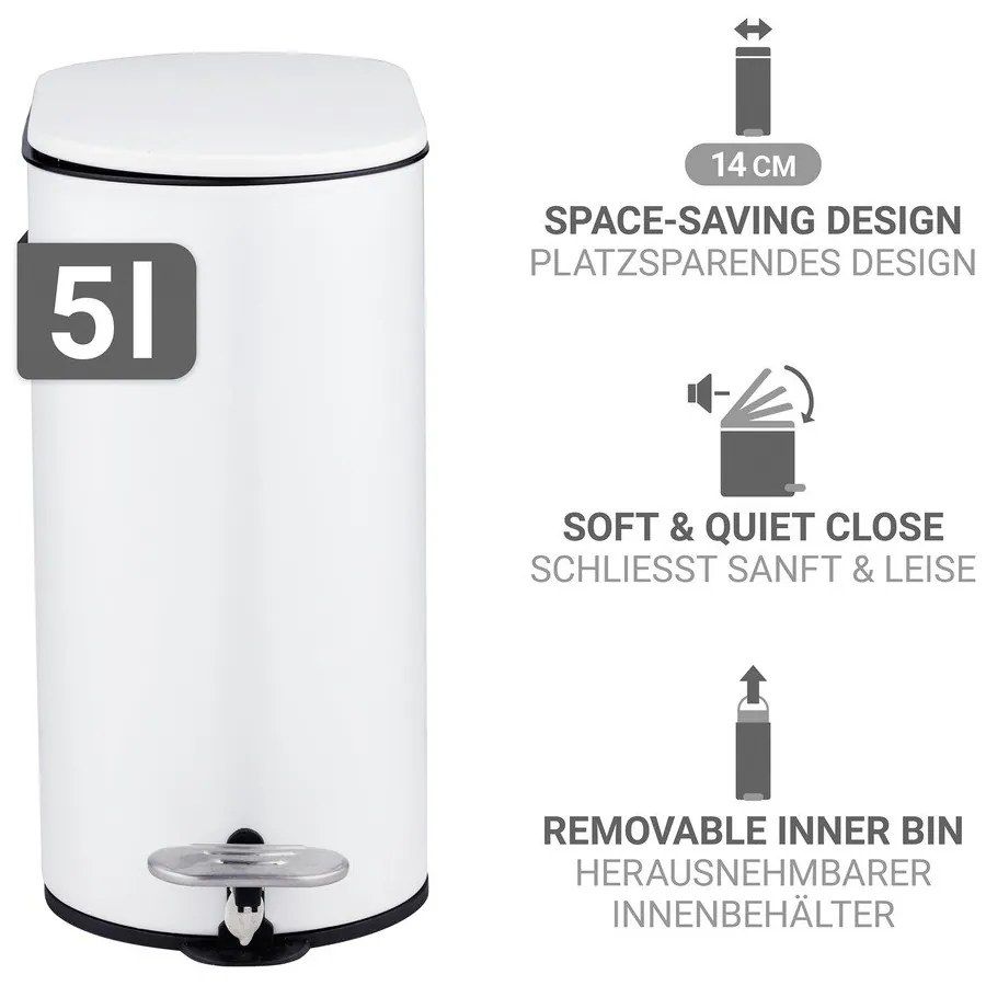 Стоманено кошче за боклук с педал в матово бял цвят 5 l Collungo – Wenko