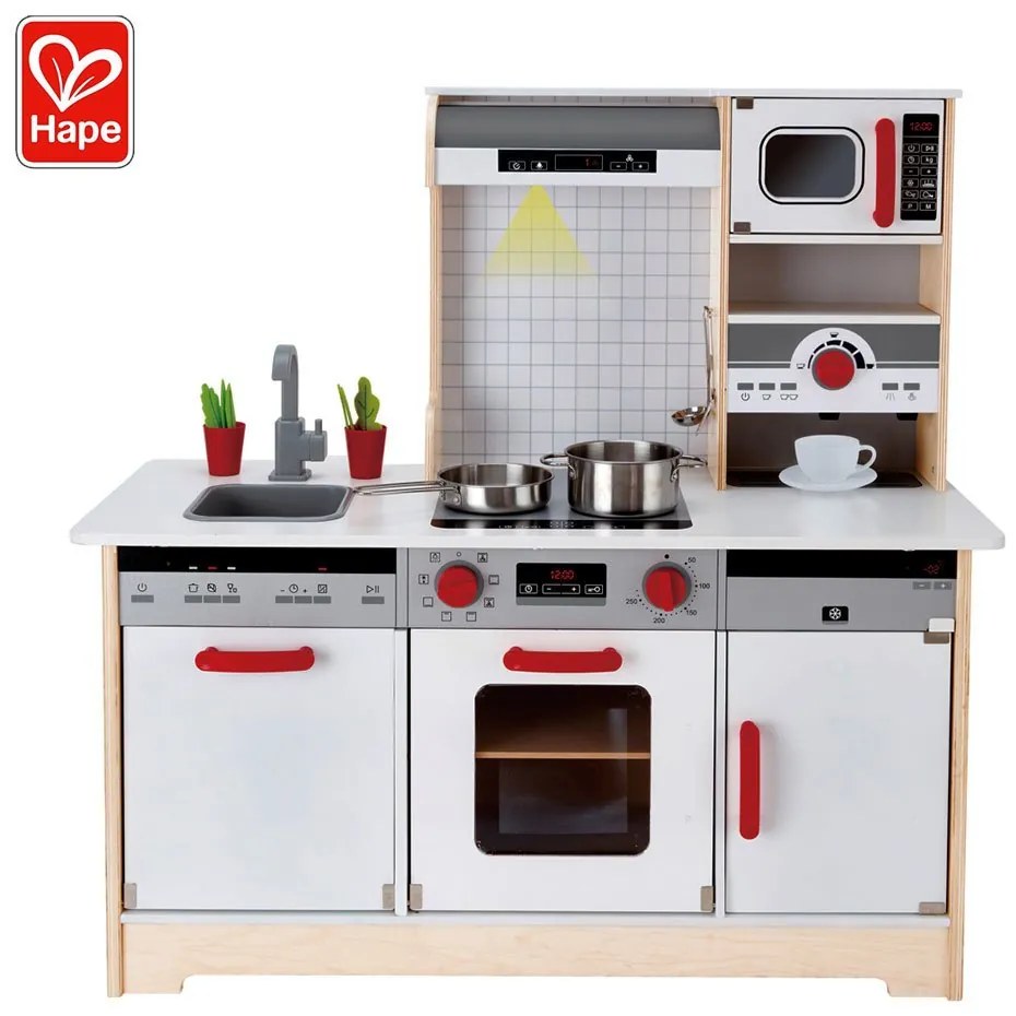 Hape - Дървена кухня със звукови и светлинни ефекти All-in-1 H3145