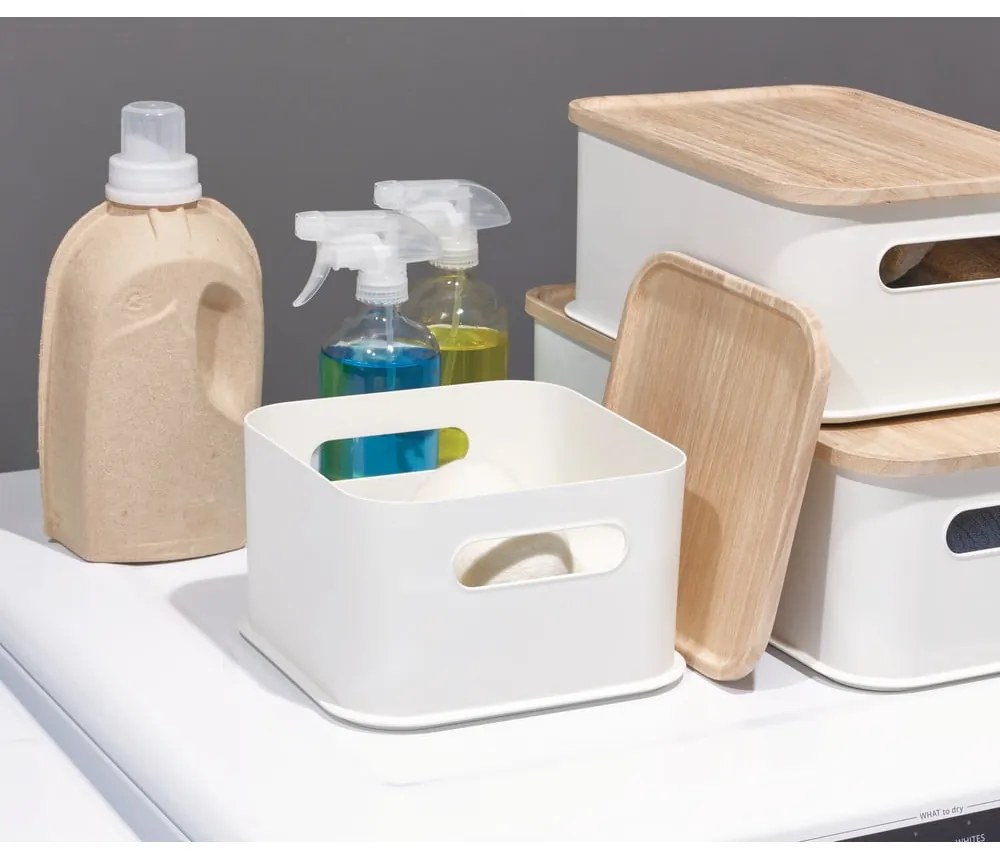 Бяла кутия за съхранение с капак, изработена от пауловния Дърво с дръжки, 21,3 x 21,3 cm Eco - iDesign