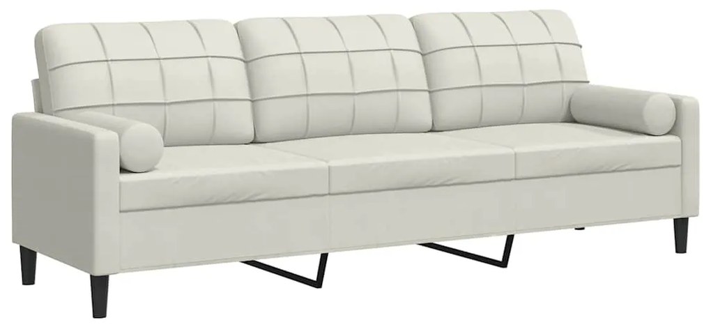 3278247 vidaXL 3-местен диван с декоративни възглавници кремав 210 см кадифе