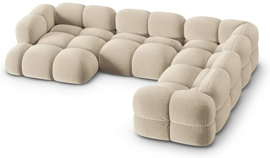 Бежов кадифен ъглов диван (десен ъгъл/U форма) Loretto – Cosmopolitan Design