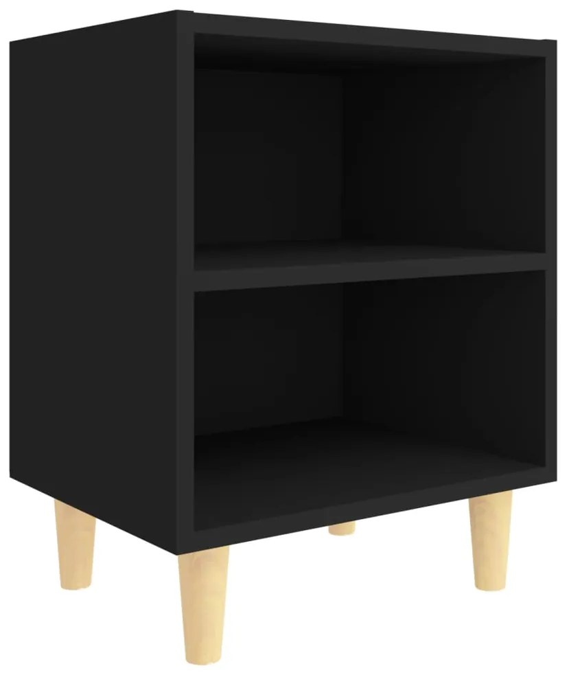 805781 vidaXL Нощно шкафче с крака от дървен масив, черно, 40x30x50 см