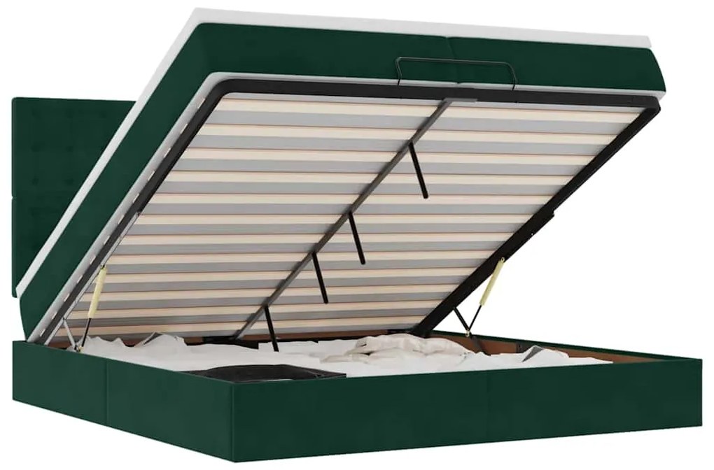 3314489 vidaXL Османска легло с матраци и LED, тъмнозелено, 200x200 см, кадифе