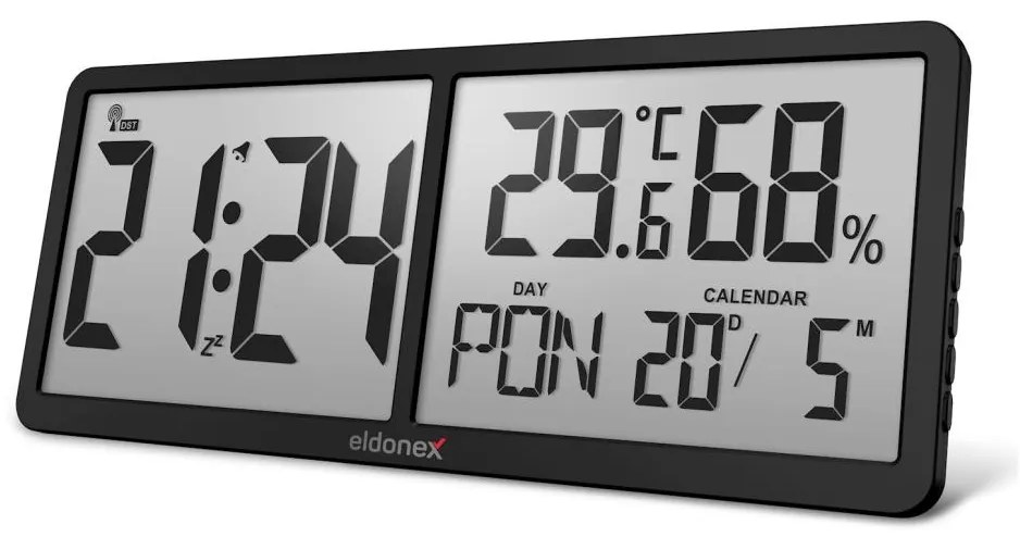 ELDONEX ECL-1110-BK - Цифров стенен часовник TimeCheck 4xAA черен