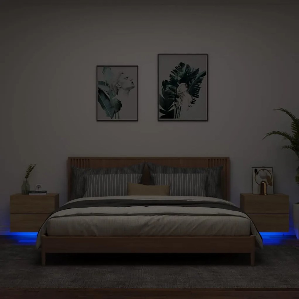 Sonata H Нощни шкафчета за стена с LED осветление, 2 бр, сонома дъб