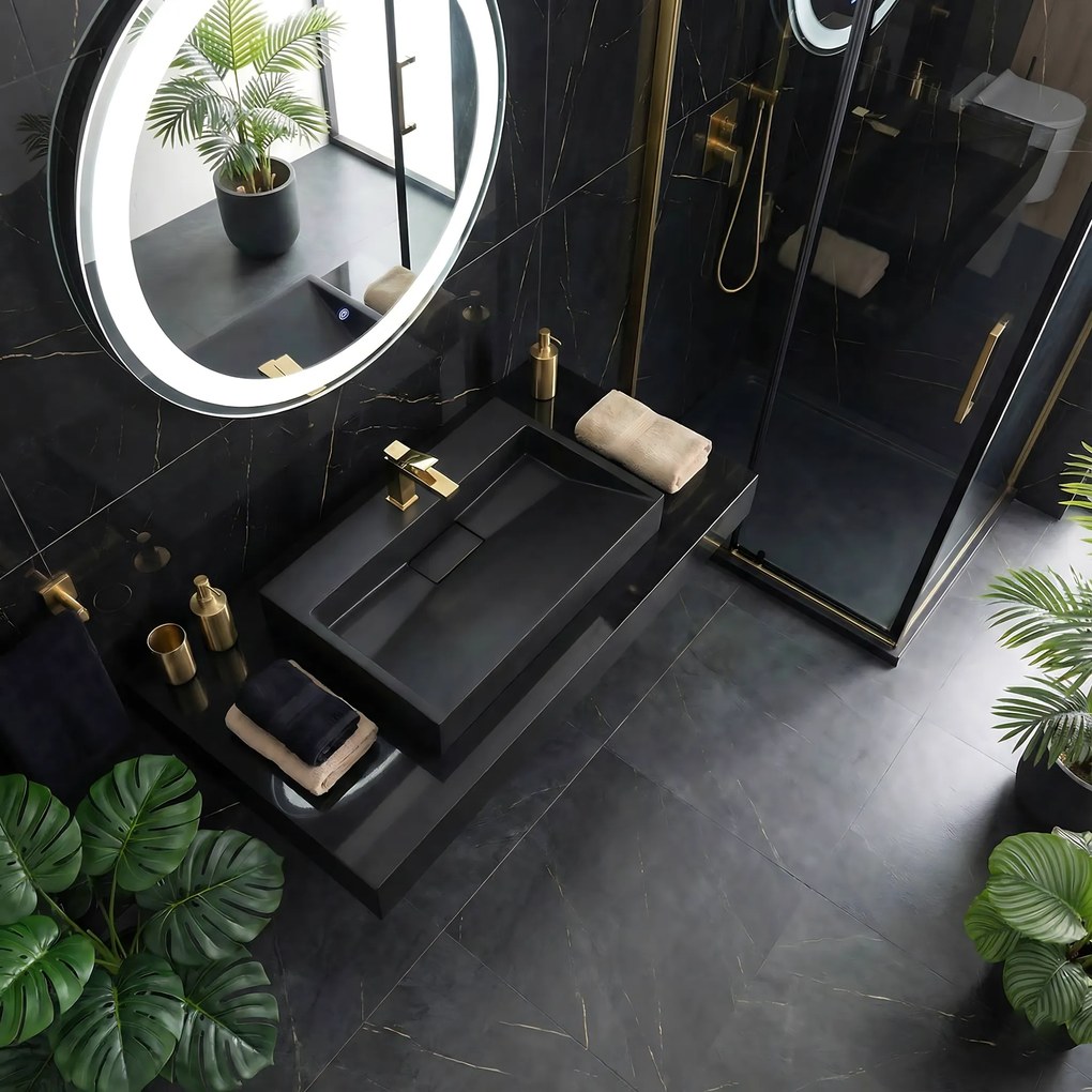 Умивалник мраморен композит Rea GOYA BLACK MAT 70CM