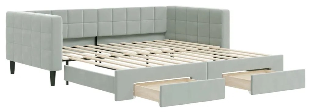 3196746 vidaXL Канапе с изтеглящо легло и чекмеджета светлосив 100x200 см плат