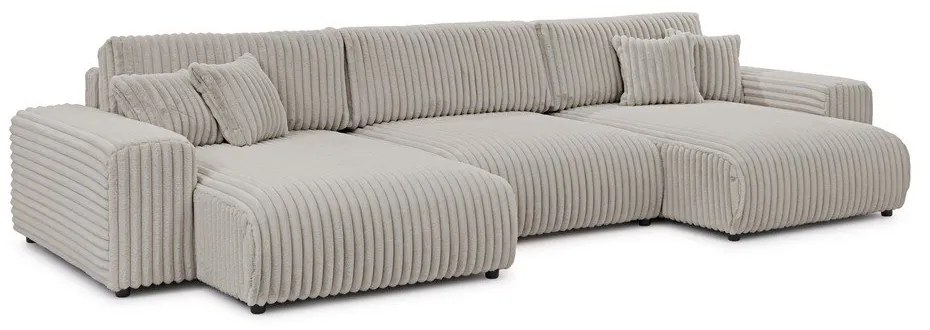 Светлосив сгъваем/с място за съхранение ъглов диван от рипсено кадифе (U форма) Sarina – Ropez