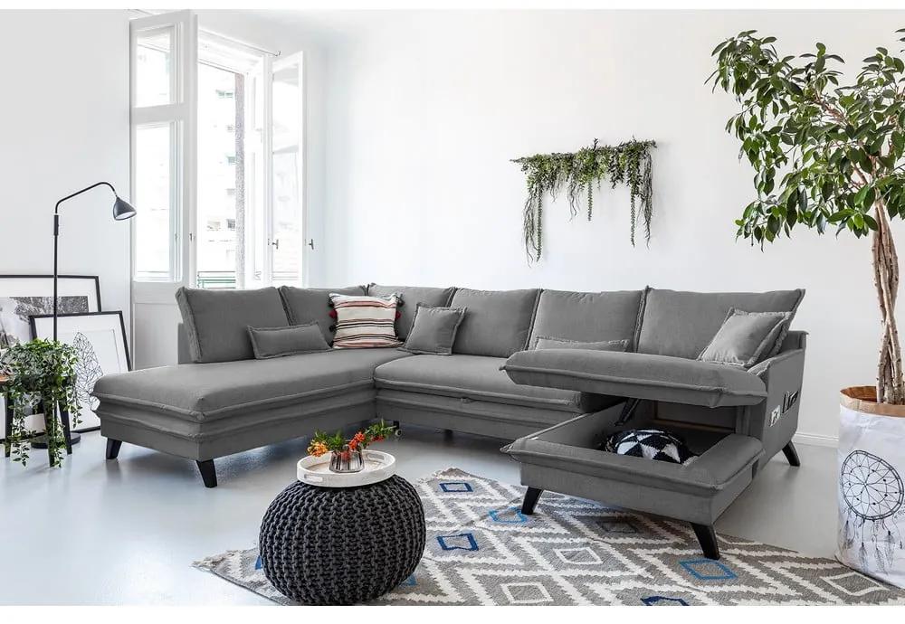 Сив U-образен разтегателен диван , ляв ъгъл Charming Charlie - Miuform