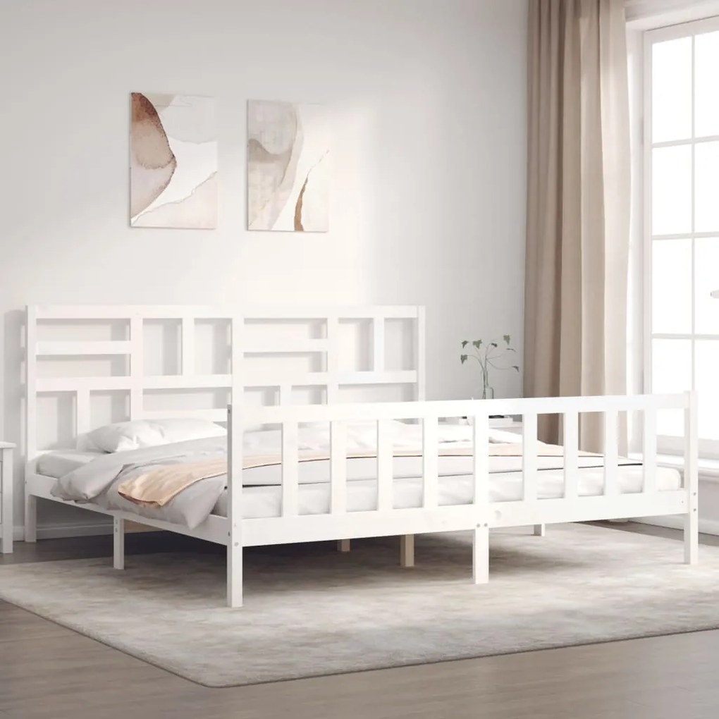 3193092 vidaXL Рамка за легло с табла бяла Super King Size дърво масив