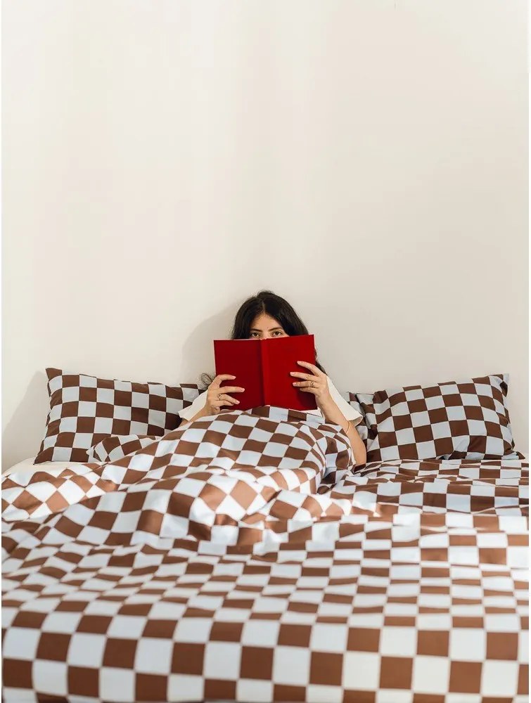 Светлосиня/кафява единична олекотена завивка от памучен сатен 140x200 cm Plu – noo.ma