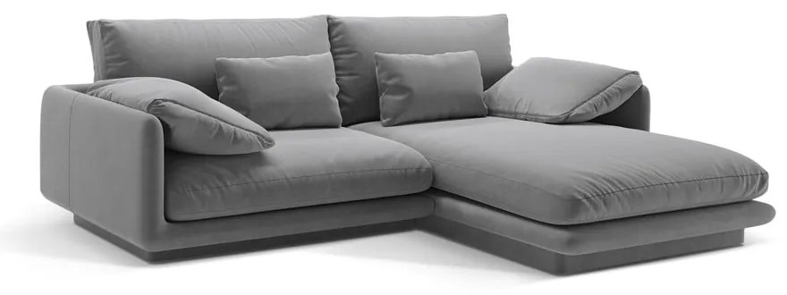 Светлосив кадифен ъглов диван (десен ъгъл) Torino – Micadoni