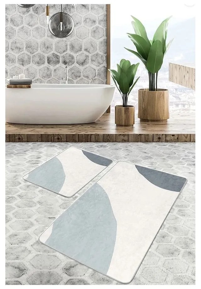 Сиви кремави кадифени постелки за баня в комплект от 2 бр. 60x100 cm Abstract Shapes – Mila Home