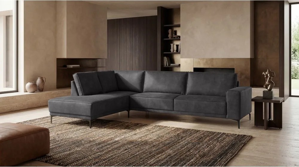 Тъмносив ъглов диван от изкуствена кожа (ляв ъгъл) Copenhagen - Scandic