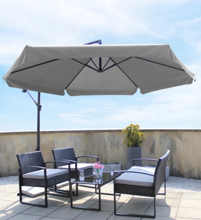 Сив градински чадър с LED светлина 3 м