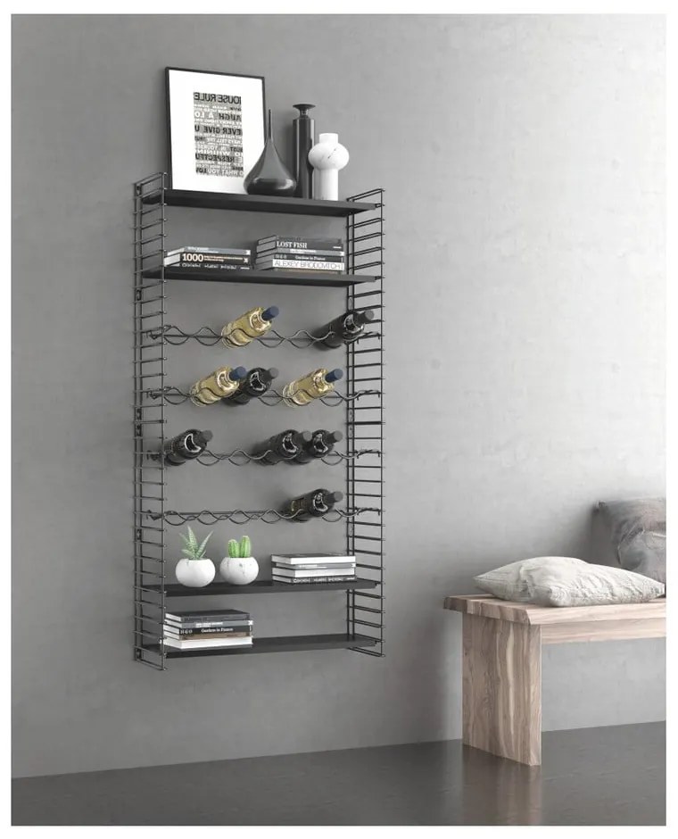 Стенен рафт със стойка за бутилки Libro - Metaltex