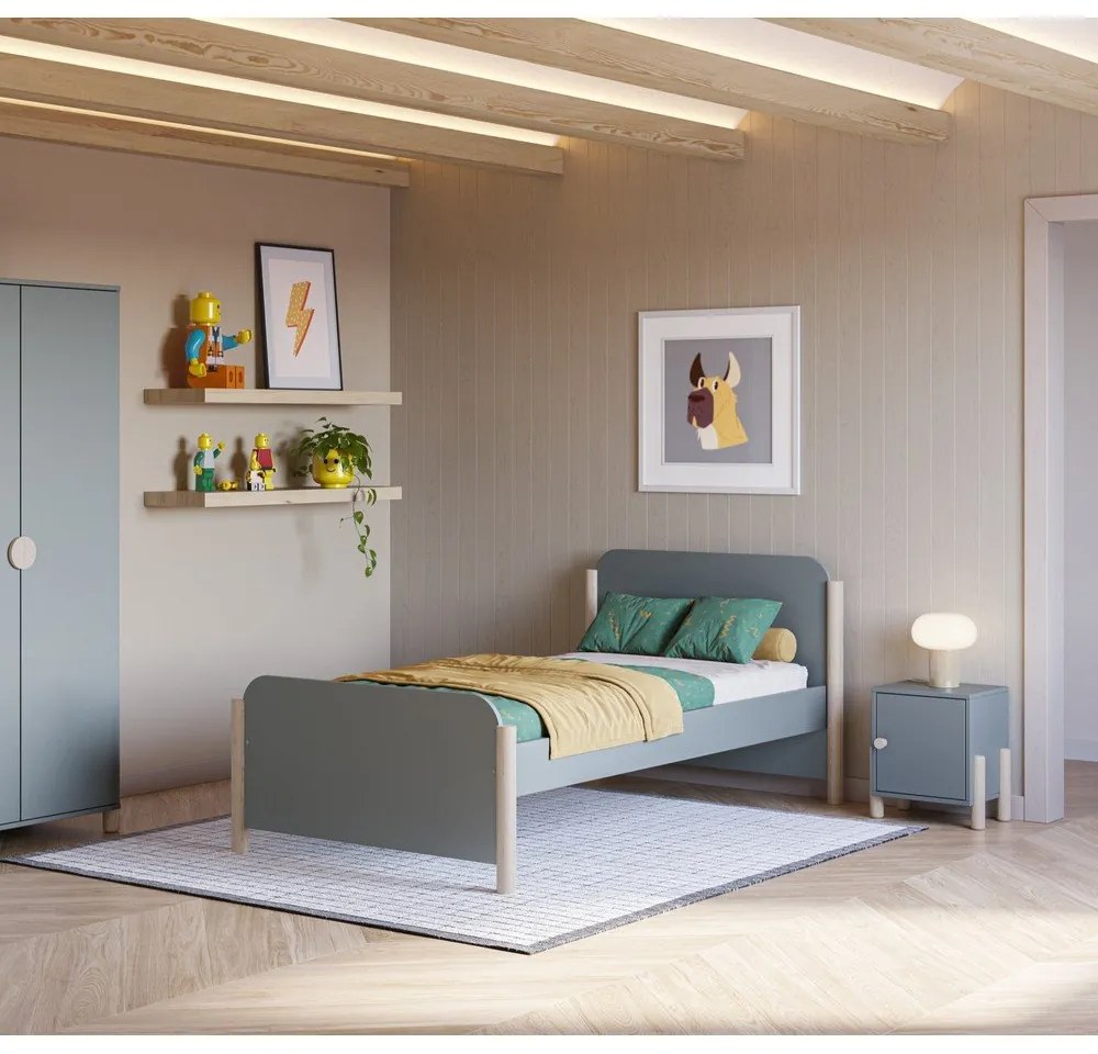 Детско нощно шкафче сиво-зелено от масивен бор Enola – Marckeric