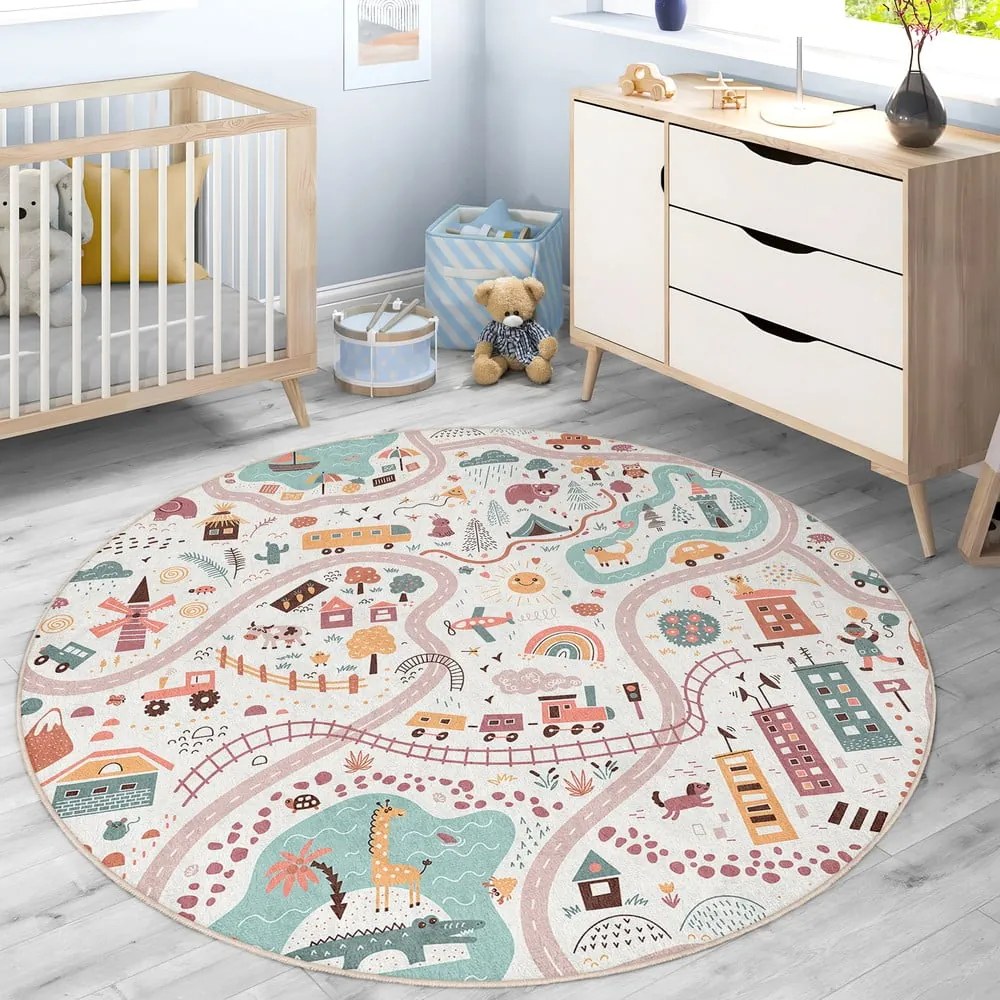 Детско килимче за игра подходящо за пране ø80 cm Furry World – Mila Home