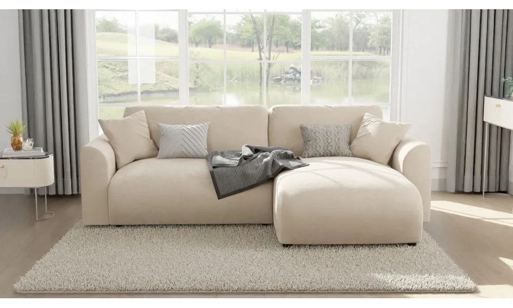 Бежов кадифен ъглов диван (променлив) Lorine – Ropez
