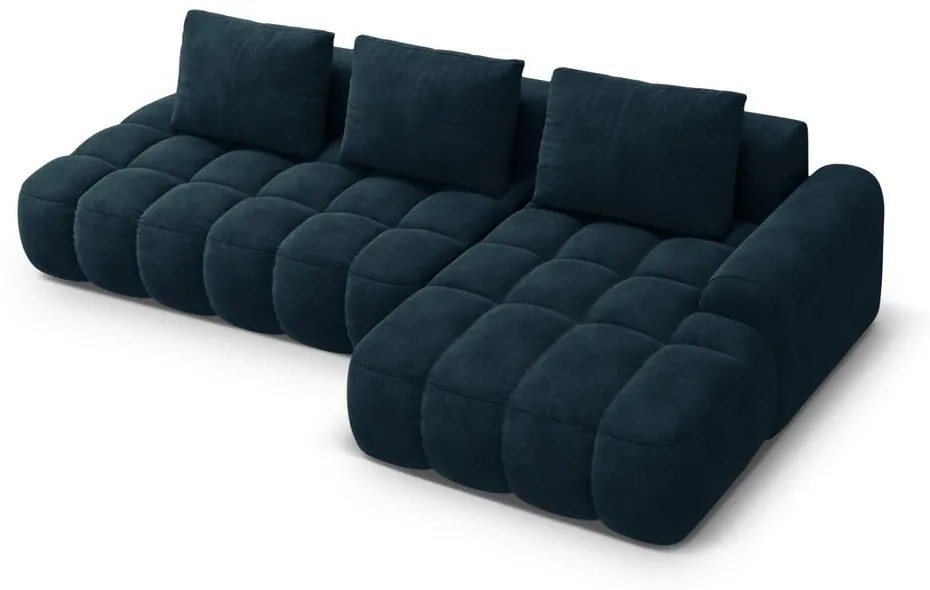 Кадифен сгъваем/с място за съхранение ъглов диван в петролен цвят (десен ъгъл) Linz – Cosmopolitan Design