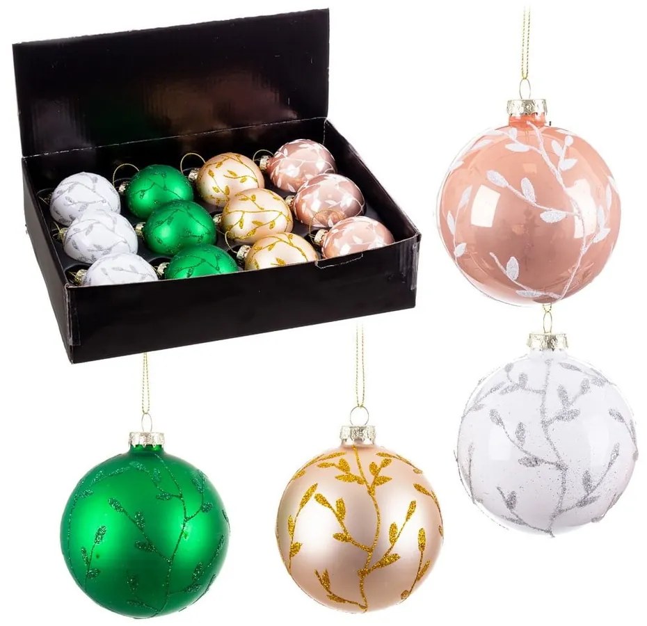 Стъклени коледни топки в комплект от 12 броя - Casa Selección