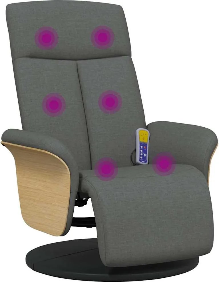 356534 vidaXL Масажен реклайнер стол с поставка за крака, тъмносив, текстил