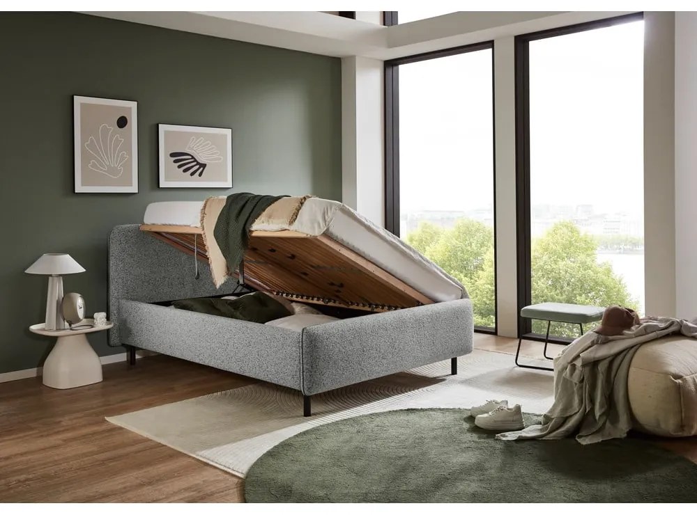 Светлосиво двойно легло 180x200 cm тапицирано с място за съхранение с включена подматрачна рамка Primo – Meise Möbel