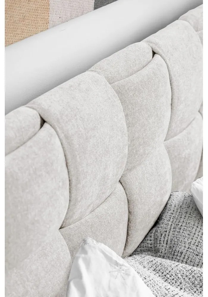 Кремаво двойно легло тапицирано с включена подматрачна рамка 140x200 cm Eve – Miuform