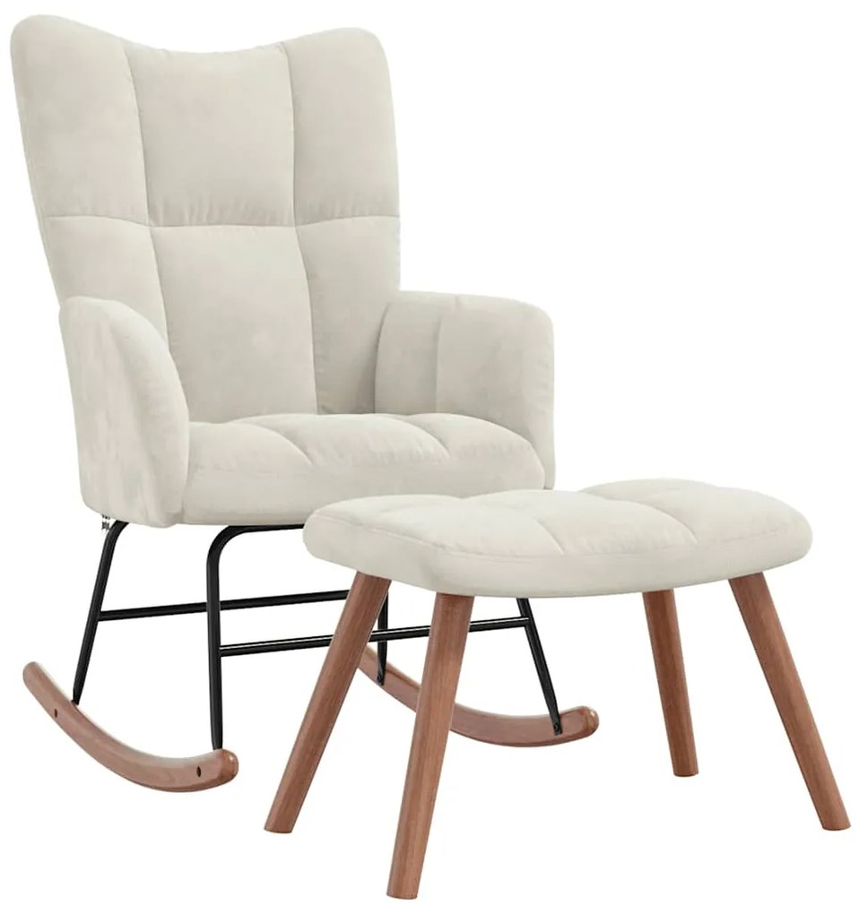 328159 vidaXL Люлеещ се стол с табуретка, кремавобял, кадифе