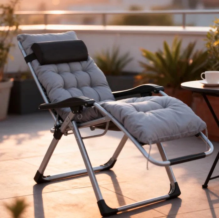 Сгъваем градински шезлонг с възглавница TDC01-BK Сив