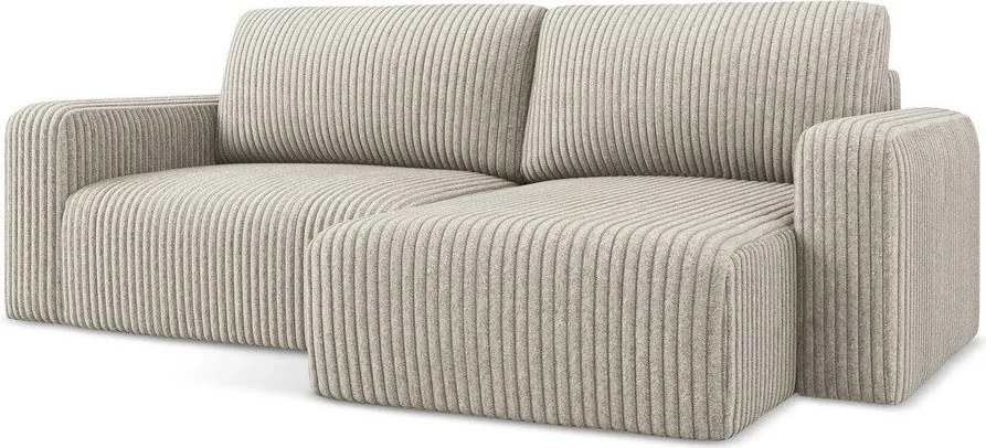 Бежов сгъваем/с място за съхранение ъглов диван от рипсено кадифе (десен ъгъл) Kona – Makamii