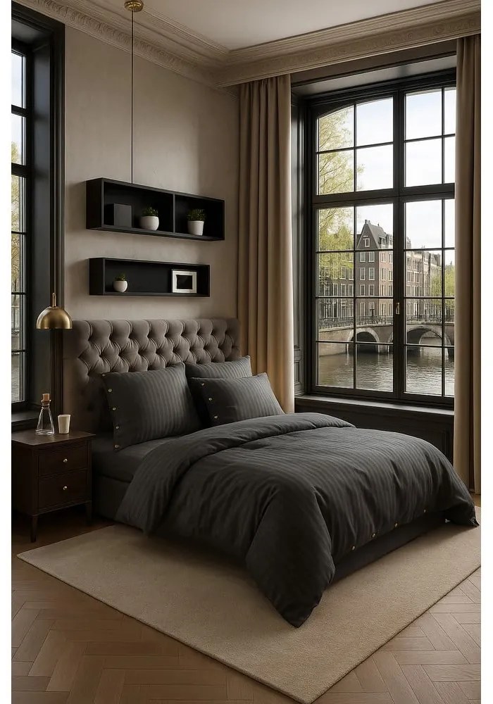 Тъмносиво единично спално бельо от памук Renforcé 140x200 cm Como Striped – Mila Home Luxury