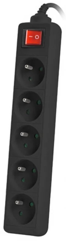 Разклонител LANBERG, 2.500W, 1.5 метра, 5 контакта, Защита от деца, Светлинен индикатор, ON/OFF бутон, Черен