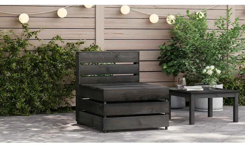 316195 vidaXL Градинска палетен среден диван, сив, импрегнирано борово дърво