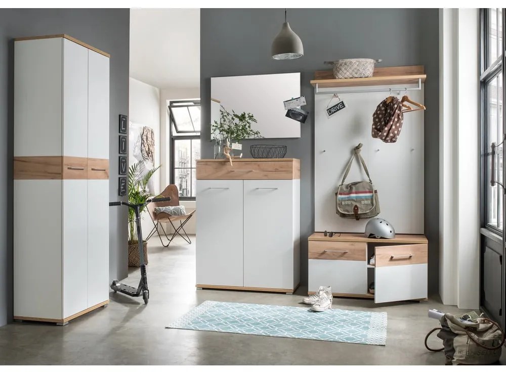 Панел за закачалки в дъбов декор в бяло и натурално Topix - Germania