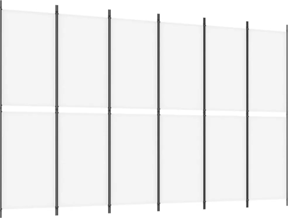 350238 vidaXL Параван за стая, 6 панела, бял, 300x200 см, текстил