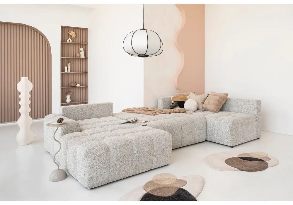 Бежов разтегателен модулен ъглов диван с място за съхранение (десен ъгъл) Lulu – Miuform