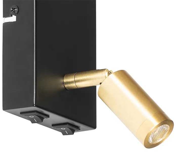 Модерна стенна лампа черна и златиста с лампа за четене - Renier