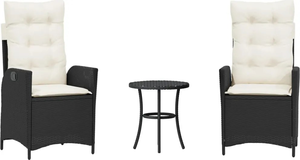 365272 vidaXL Бистро комплект с възглавници 3 части черен полиратан