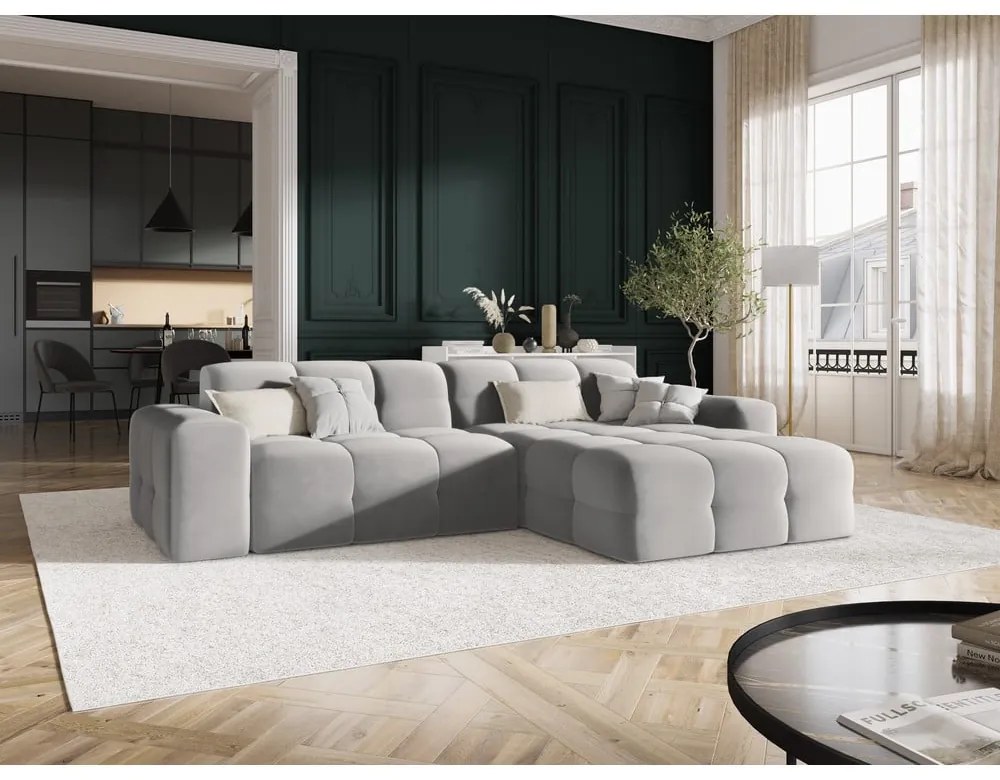 Ъглов диван от светлосиво кадифе (десен ъгъл) Kendal - Micadoni Home