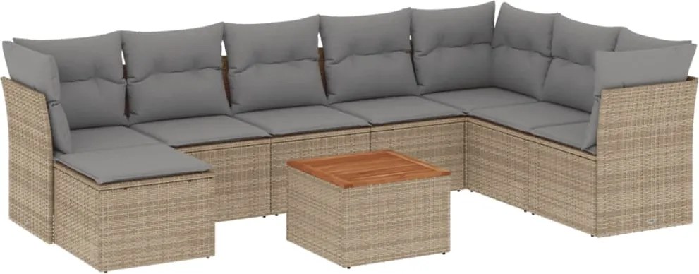 3256115 vidaXL Градински диван с възглавници 9 части бежов микс полиратан