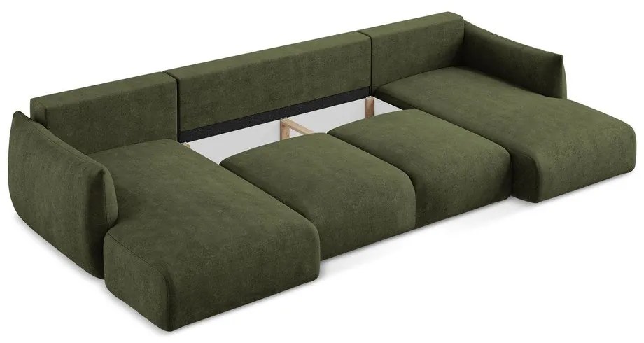 Зелен шенилов сгъваем ъглов диван (U форма) Leila – Makamii