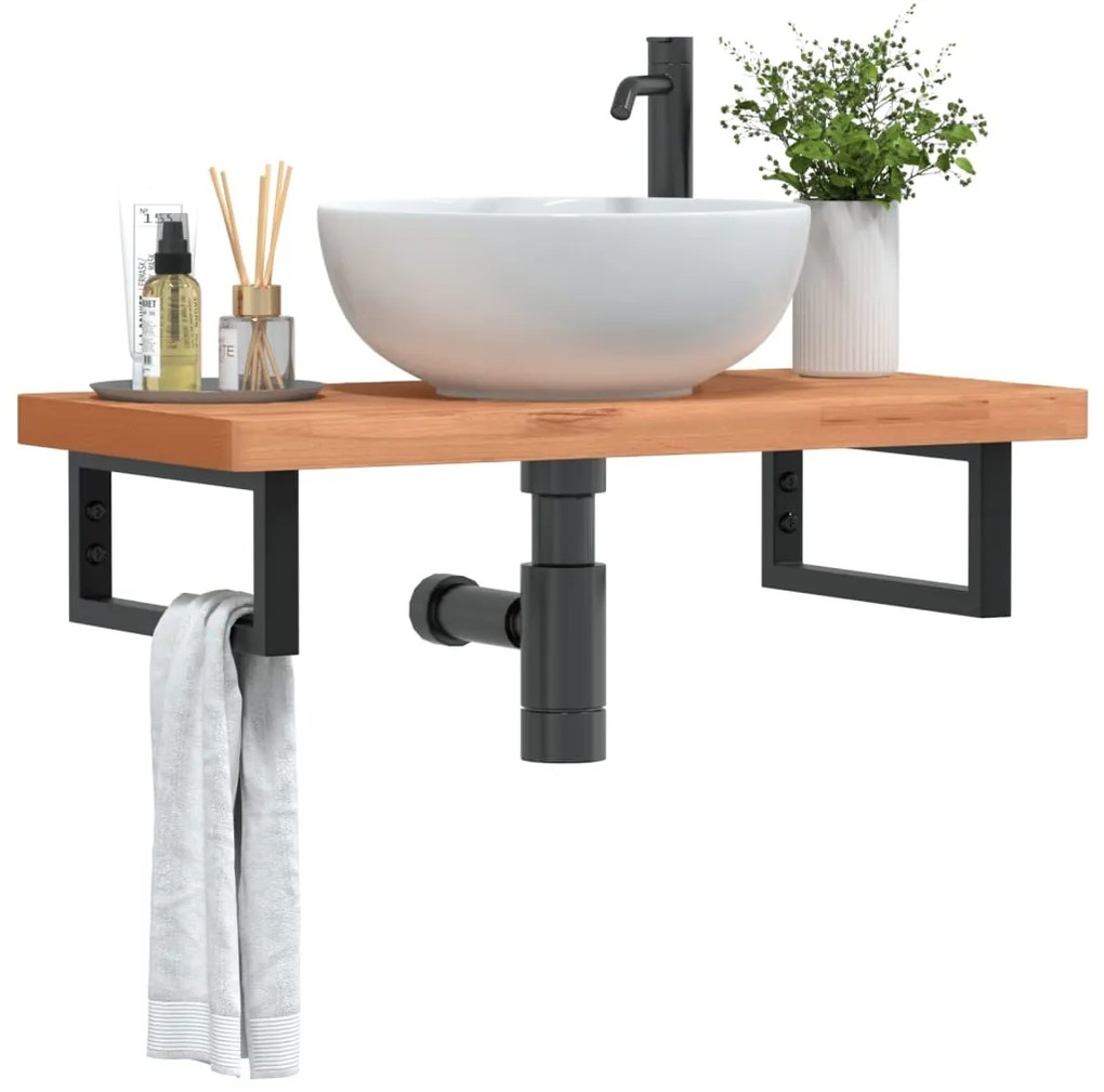3302373 vidaXL Стенен рафт за мивка, стомана и масивно дърво бук