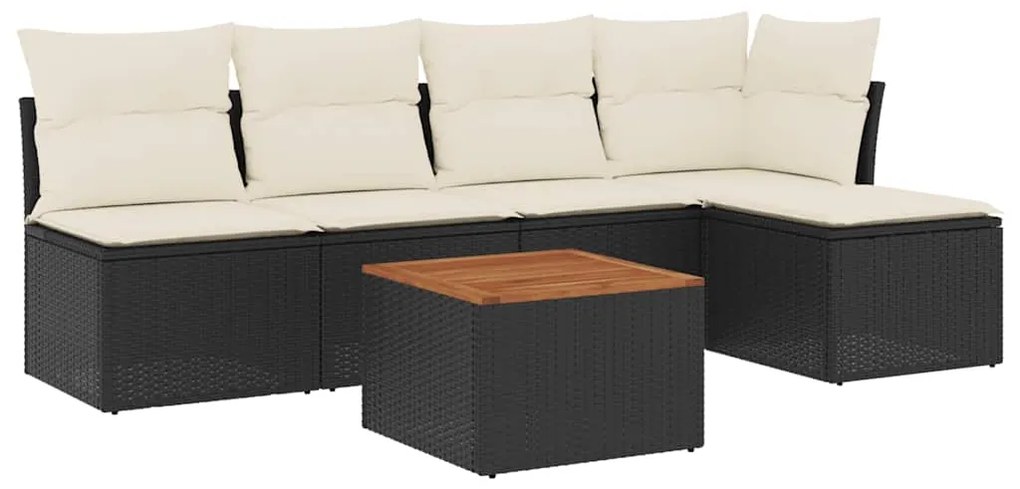 3255930 vidaXL Градински диван с възглавници, 6 части, черен, полиратан