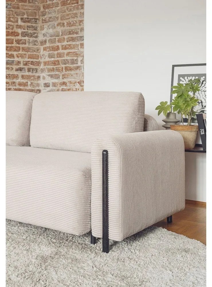 Бежов сгъваем/с място за съхранение диван от рипсено кадифе 244 cm Arcadova – ELTAP